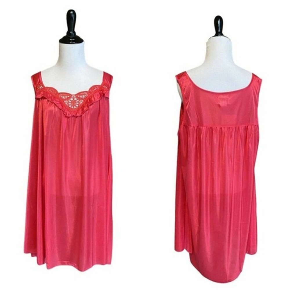 LATI FASHION Strawberry Pink Chemise Dress XL Intimate‎ Ruffle Lace Sheer Floral